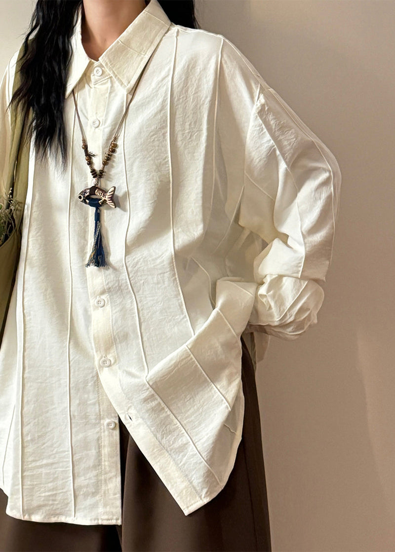 Loose White Peter Pan Collar Button Cotton Shirts Spring