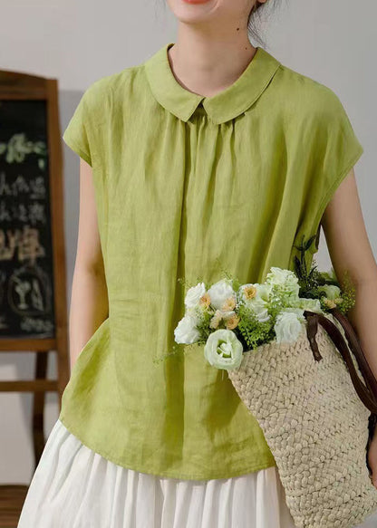 Pink Peter Pan Collar Button Cotton Shirt Summer