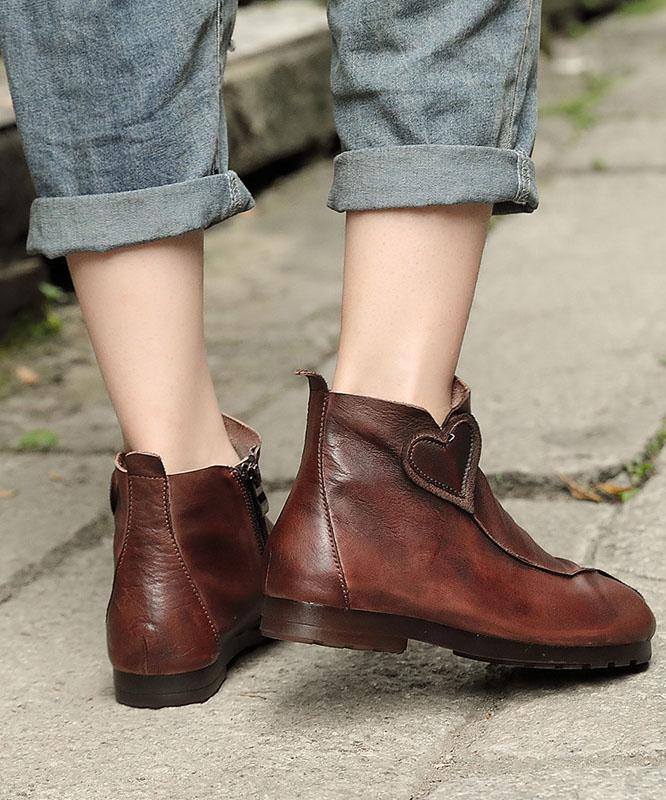 Brown Boots Cowhide Leather Boutique Splicing Ankle Boots