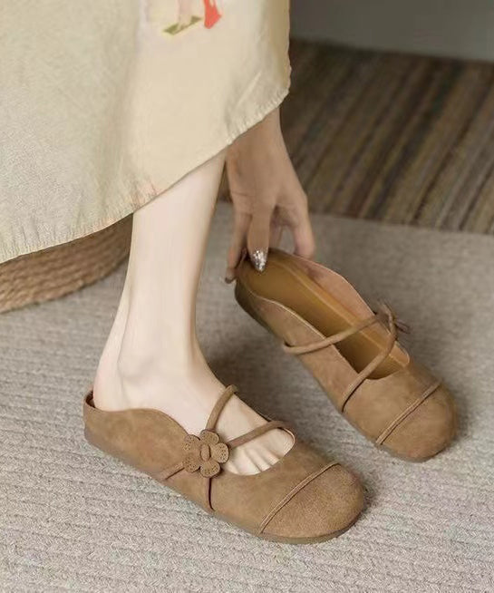 French Brown Flats Slide Sandals Hollow Out