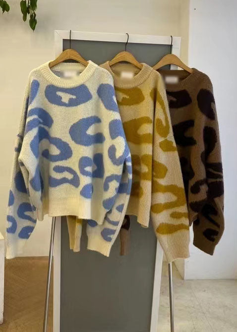 Modern Yellow Loose Nail Bead Sequins Fall Knit Sweaters