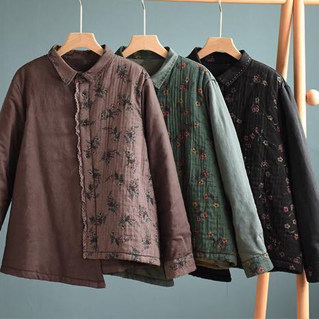 Style Lapel Asymmetric Coats Blouses Chocolate Print Art Jackets