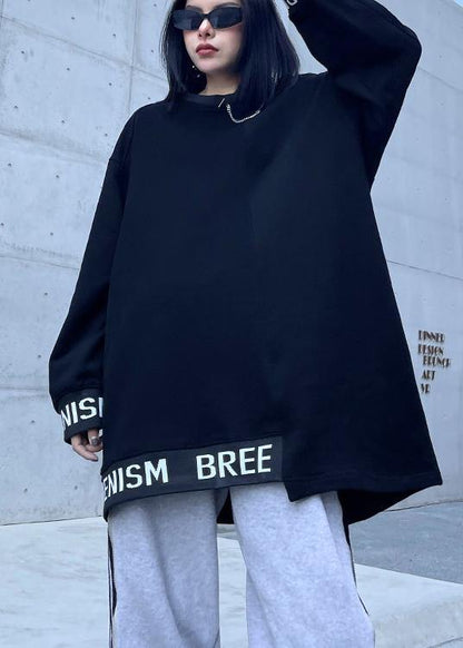Simple O Neck Asymmetric Spring Tunics for Black Letter Tops