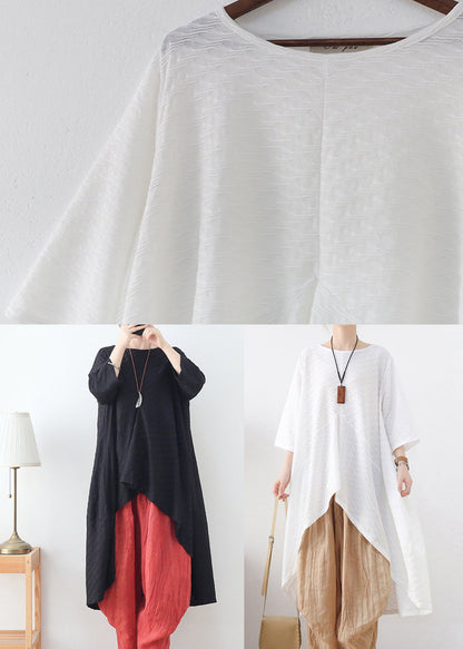 White Asymmetrical Design Top Three Quarter Sleeve