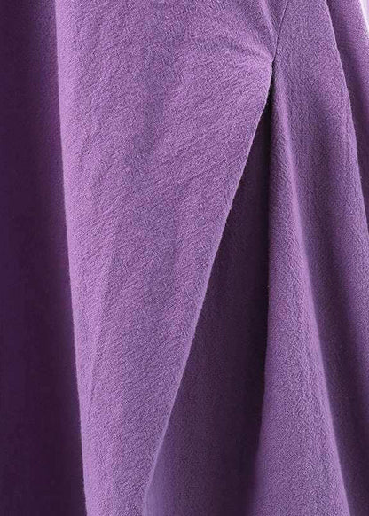 Purple O-neck Exra Large Hem Cotton Dresses Sleeveless