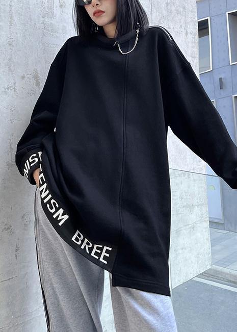 Simple O Neck Asymmetric Spring Tunics for Black Letter Tops