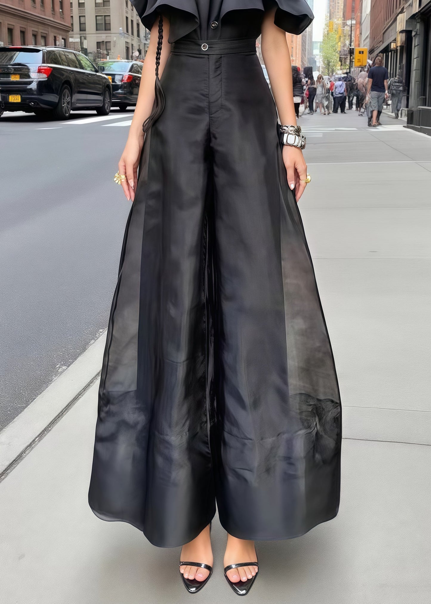 White High Waist Organza Wide Led Pants Skirts Summer