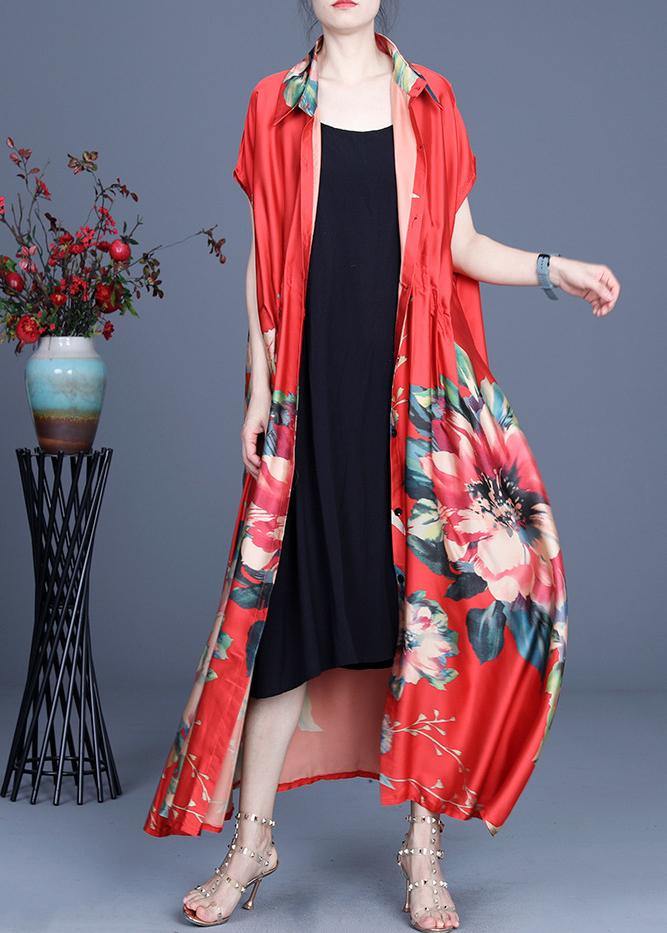 Red Print Summer Cardigan Long