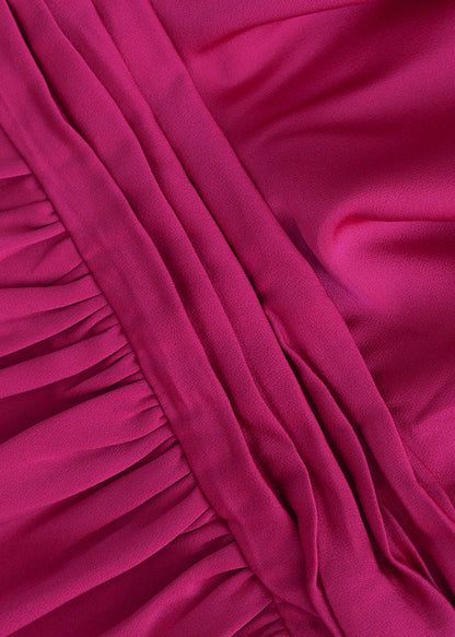 Rose O Neck Wrinkled Silk Dress Lantern Sleeve