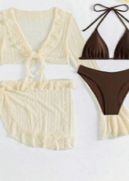 European and American Lace Up Swimwear Set Long Sleeved