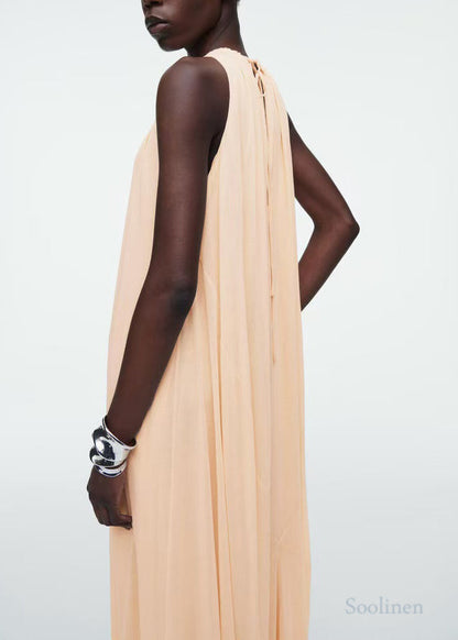 Italian Apricot O-neck Chiffon Holiday Dresses Sleeveless
