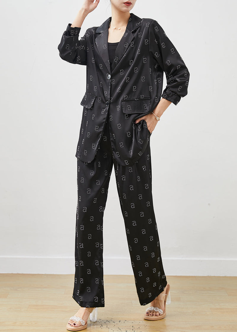 Black Oversized Zircon Spandex Two Pieces Set Spring