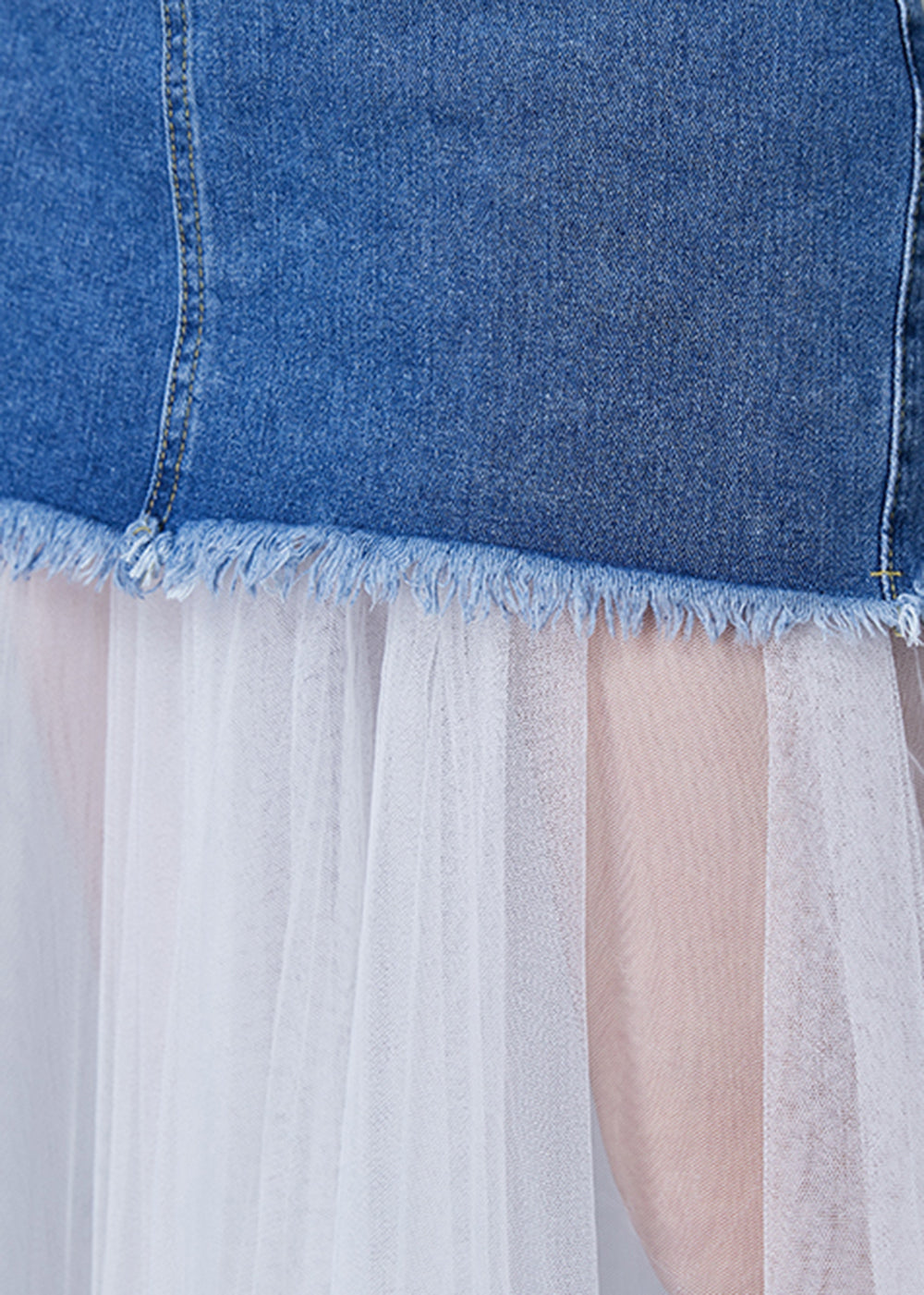 Style Denim Blue Patchwork Tulle Wear on Both Sides Skirt Summer