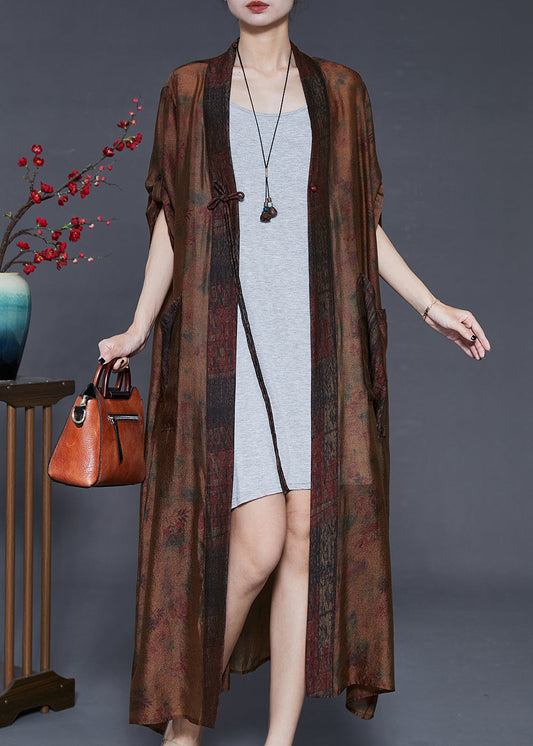 Brown Tasseled Tie Dye Silk Cardigans Summer