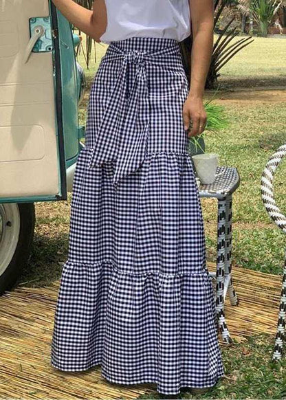 Plaid Patchwork Elastic Waist Skirts