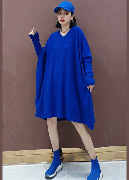 Blue Loose Knit Dresses Spring