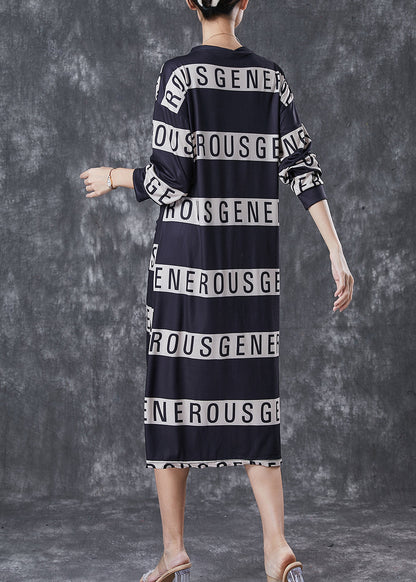 Black V Neck Letter Print Cotton Dresses Spring