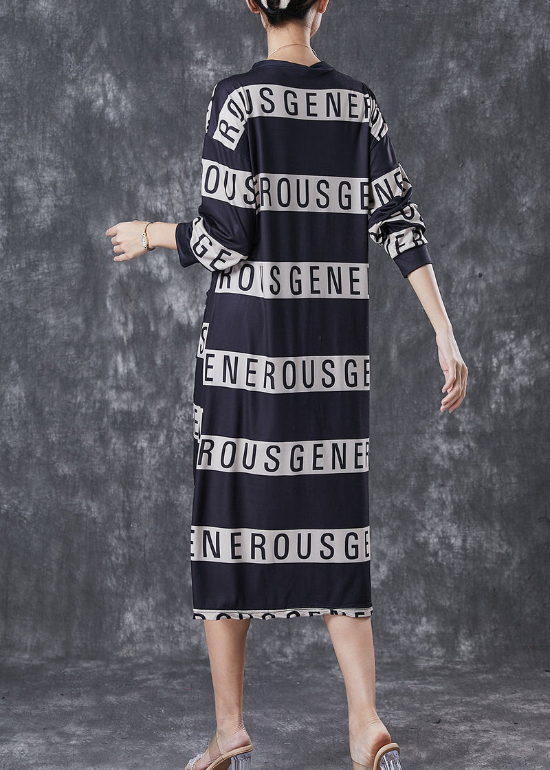 Black V Neck Letter Print Cotton Dresses Spring