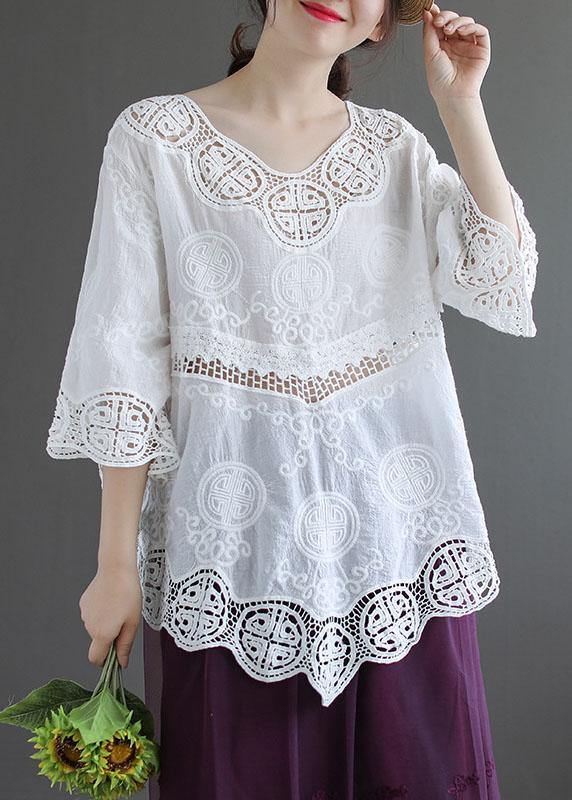 Stylish Khaki O-neck Embroideried Summer Asymmetrical Design Top