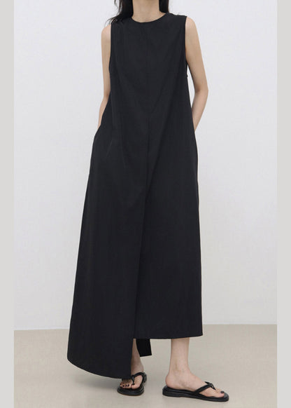 Boutique Black O-neck Asymmetrical Patchwork Maxi Dress Summer