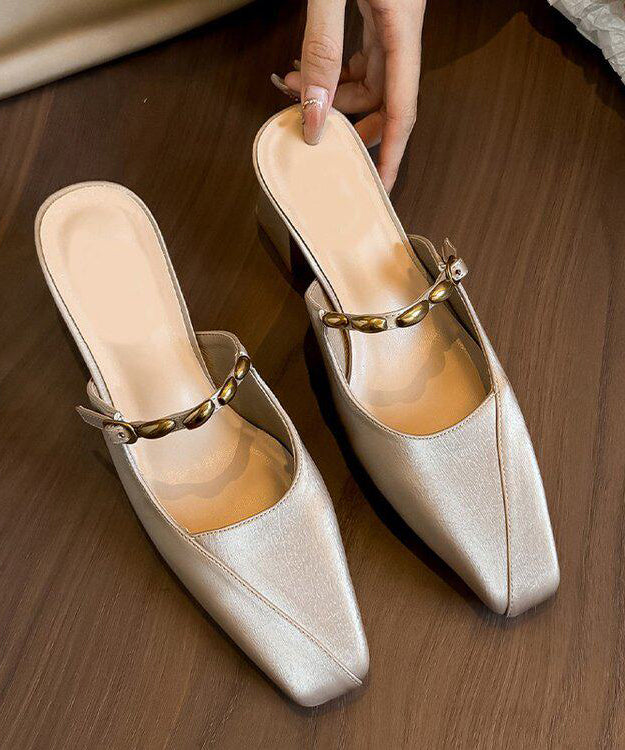 Khaki Chunky Faux Leather Flip Flops