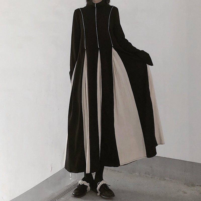 Style Black Clothes for High Neck Patchwork a Line Dresses