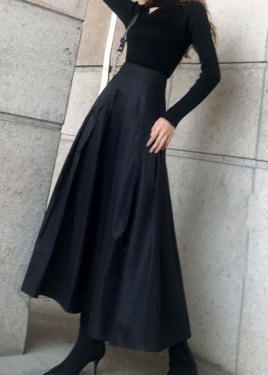 Black Wrinkled Pockets Vacation Skirts Spring