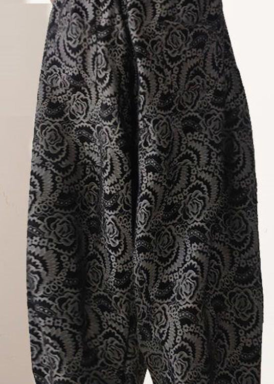 Black Print Elastic Waist Lantern Pants Spring