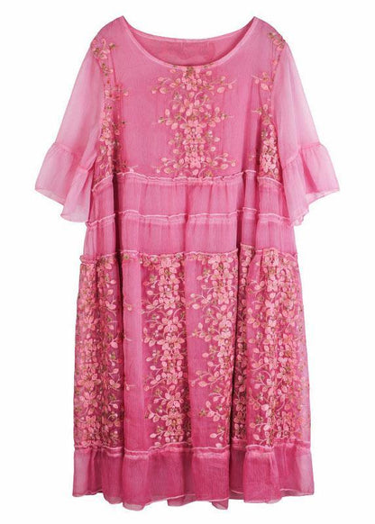 Rose Embroideried Patchwork Summer Dresses Half Sleeve