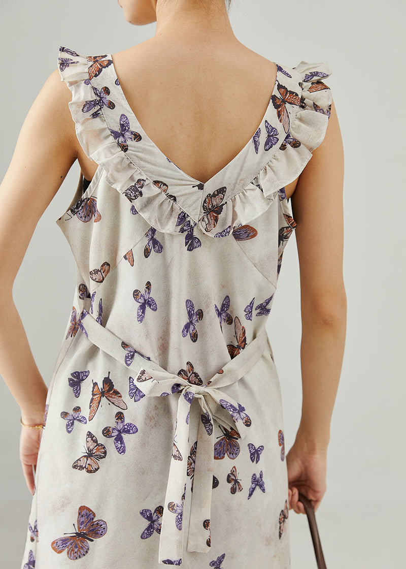 French White Ruffled Cotton Ankle Dress Summer