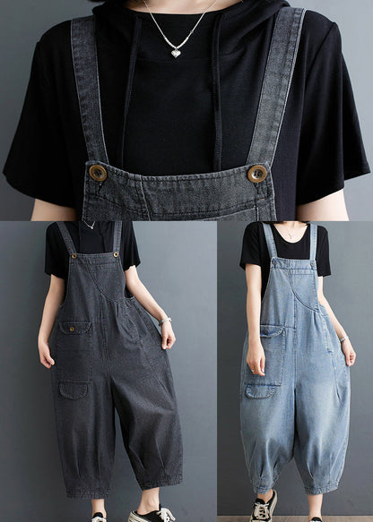 Fine Black Oversized Denim Overalls Jumpsuit Summer