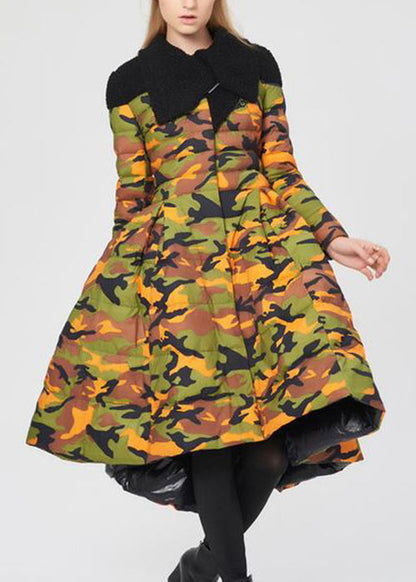 Italian Camouflage Print Teddy Faux Fur Patchwork Duck Down Coat Winter