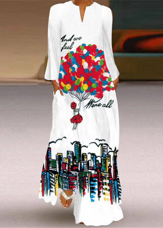 Colorblock V Neck Print Party Long Dress Spring