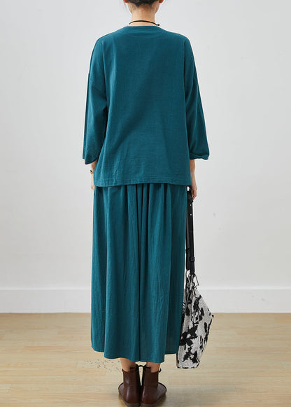 Peacock Blue Oversized Linen Two Pieces Set Spring
