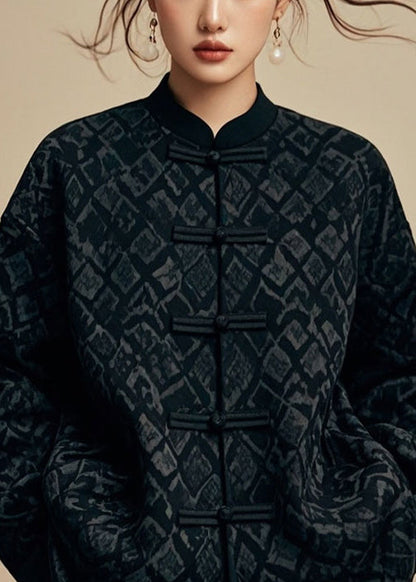Black Stand Collar Cotton Coat Fall