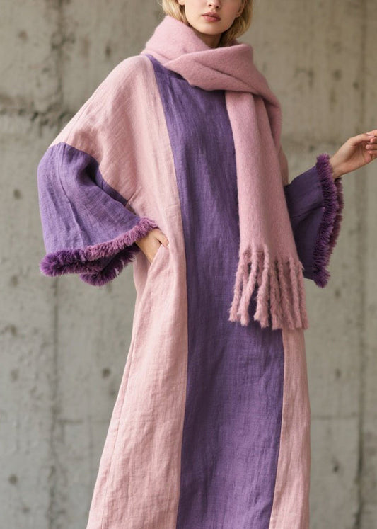 Colorblock Fuzzy Fur Patchwork Cotton Dress Fall