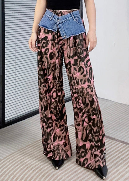 Purple Leopard Print Patchwork Pants Summer