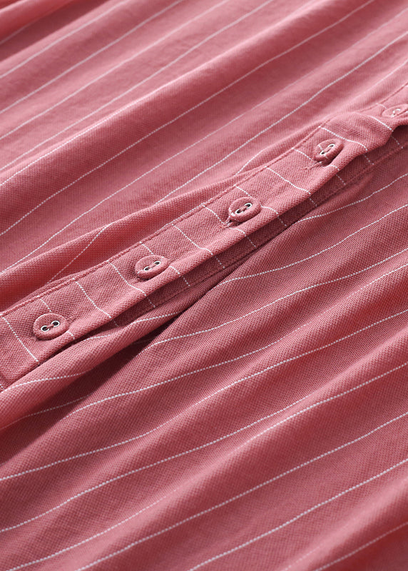 Pink V Neck Striped Pockets Linen Vacation Dresses Sleeveless