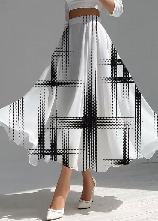 White High Waist Print Chiffon Skirts Summer