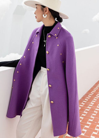 Classy Purple Oversized Rivet Cashmere Coats Cloak Sleeves