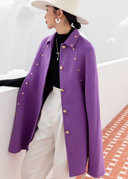 Classy Purple Oversized Rivet Cashmere Coats Cloak Sleeves