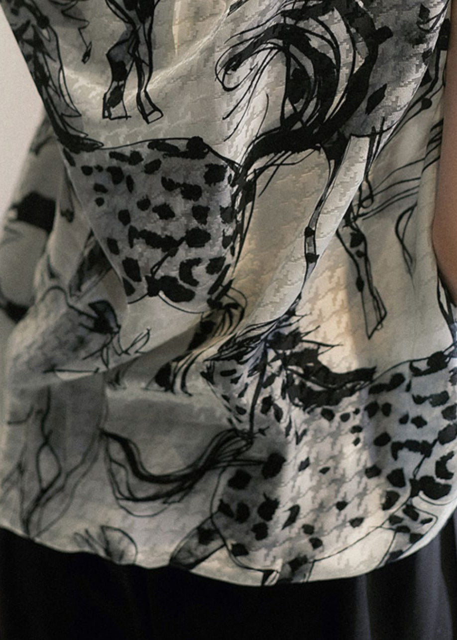 New V Neck Print Chiffon Tops Summer
