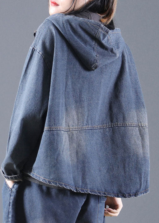 Blue Pockets Denim Jacket Zip Up Spring