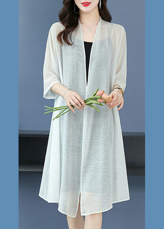 Loose White V Neck Thin Silk Cardigans Summer