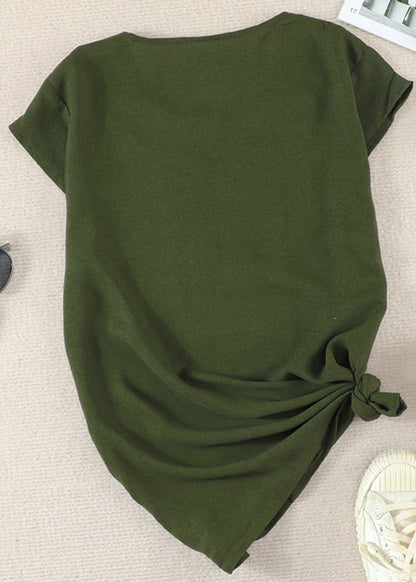Green V Neck Patchwork Shirts Summer