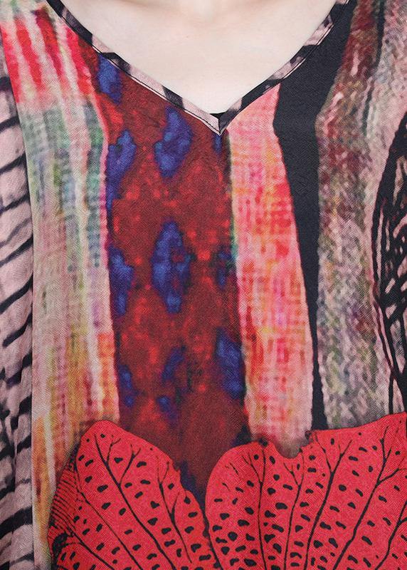 Red Print Side Open Maxi Summer Chiffon Dress