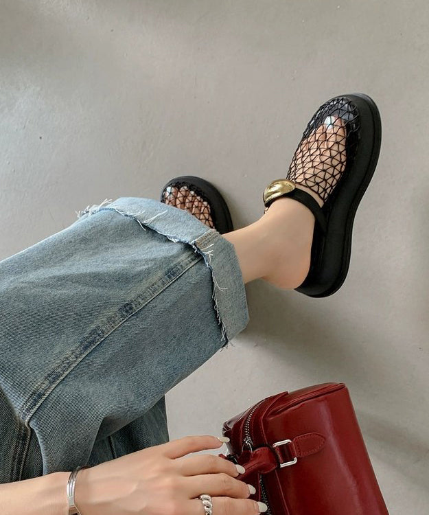 Black Hollow Out Breathable Mesh Platform Slide Sandals