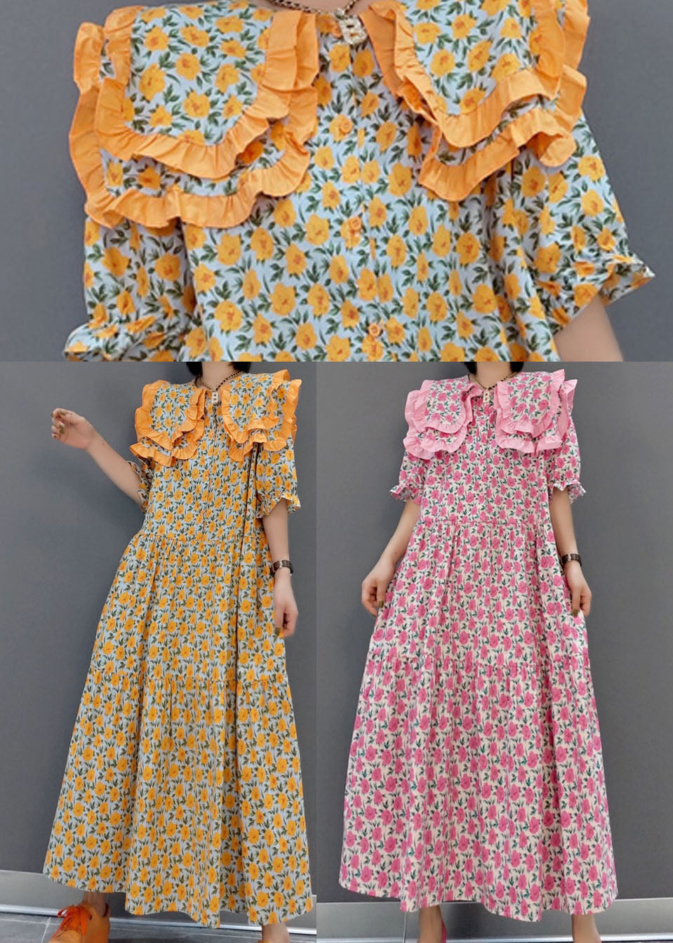 Orange Print Loose Long a Line Skirts Spring