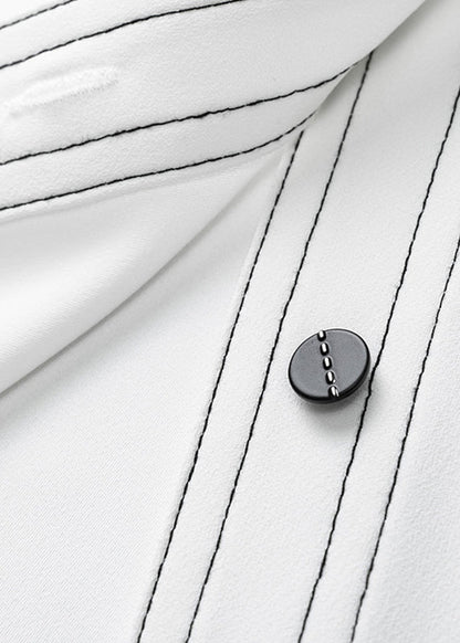 Italian White Peter Pan Collar Patchwork Button Shirts Fall