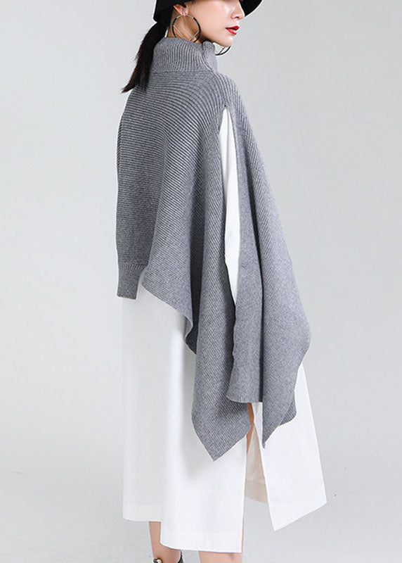 Simple Grey Asymmetrical Design Street Wear Fall Knit Sweater